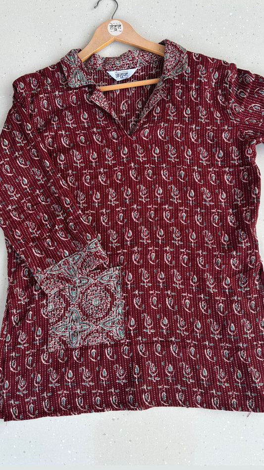 Gulnaar Maroon Kantha Kurti