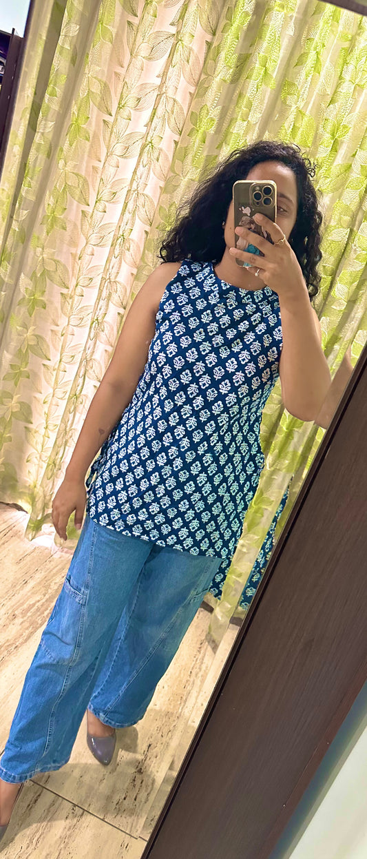 Blue halter neck Side-Tie Top