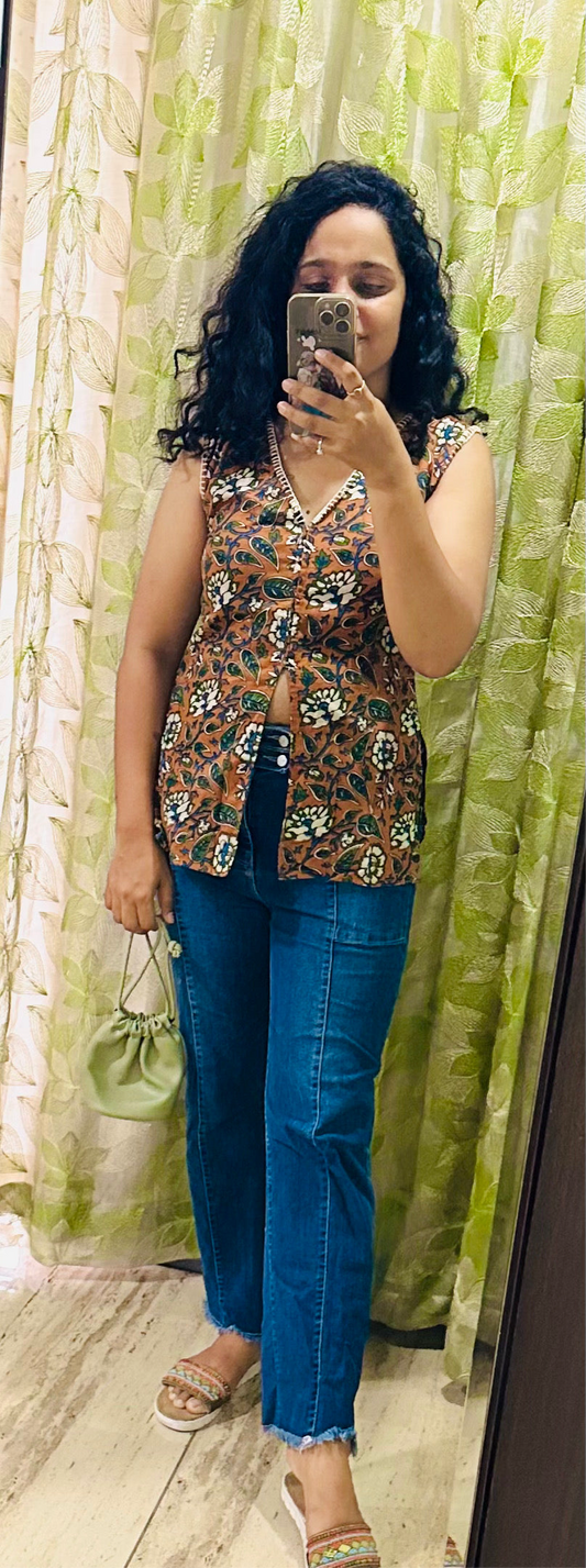 Rust Leaf Kalamkari Top