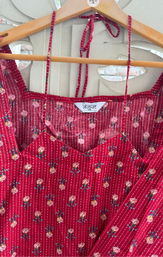 Kantha Red Neck-tie top