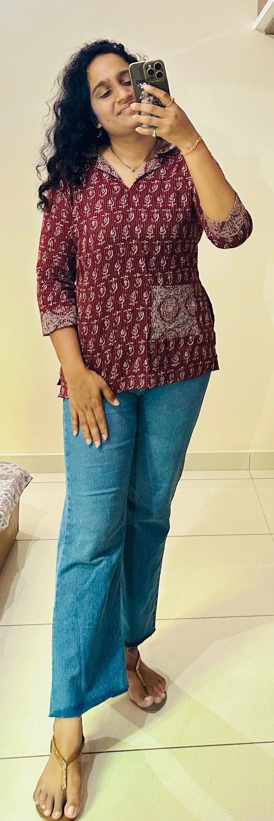 Gulnaar Maroon Kantha Kurti