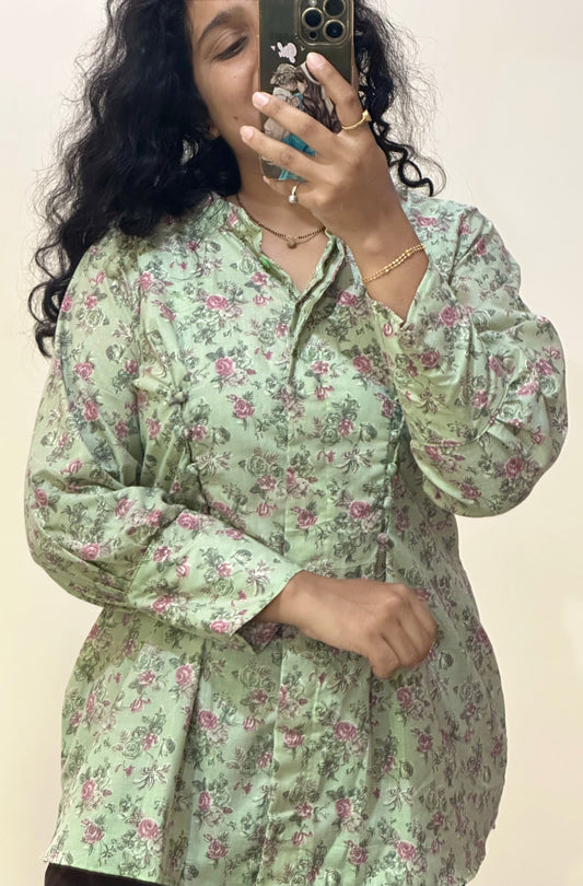 Pastel Bloom Button-Down Top