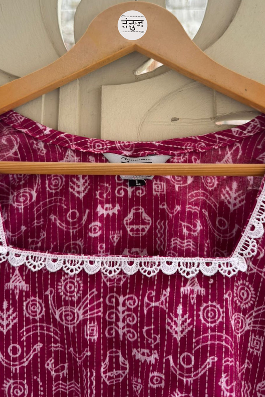 Kantha Cotton Kurti – Rani Pink